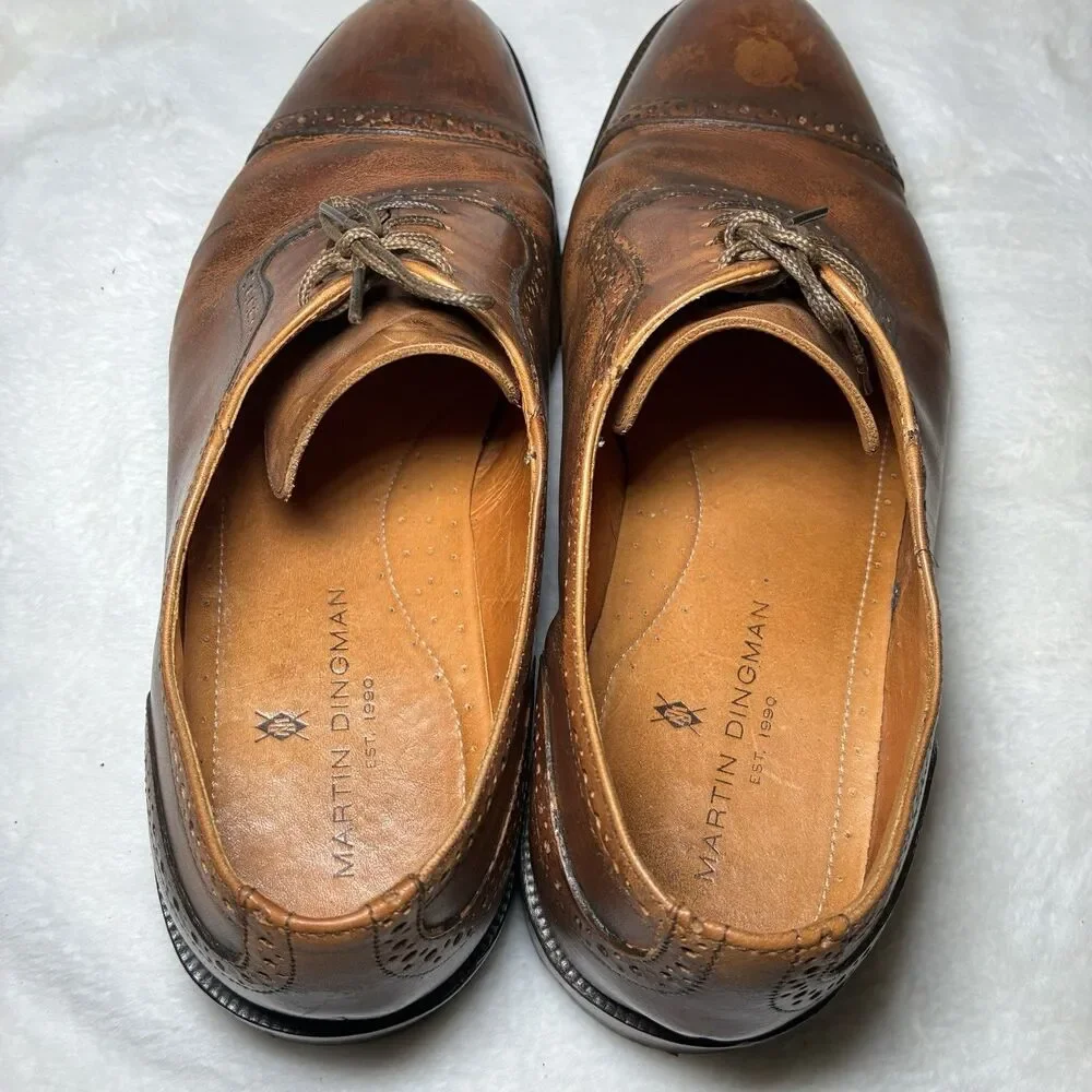 Martin Dingman Cambridge Cap Toe Oxford Dress Shoe Mens 9.5 Brown Whiskey Brogue